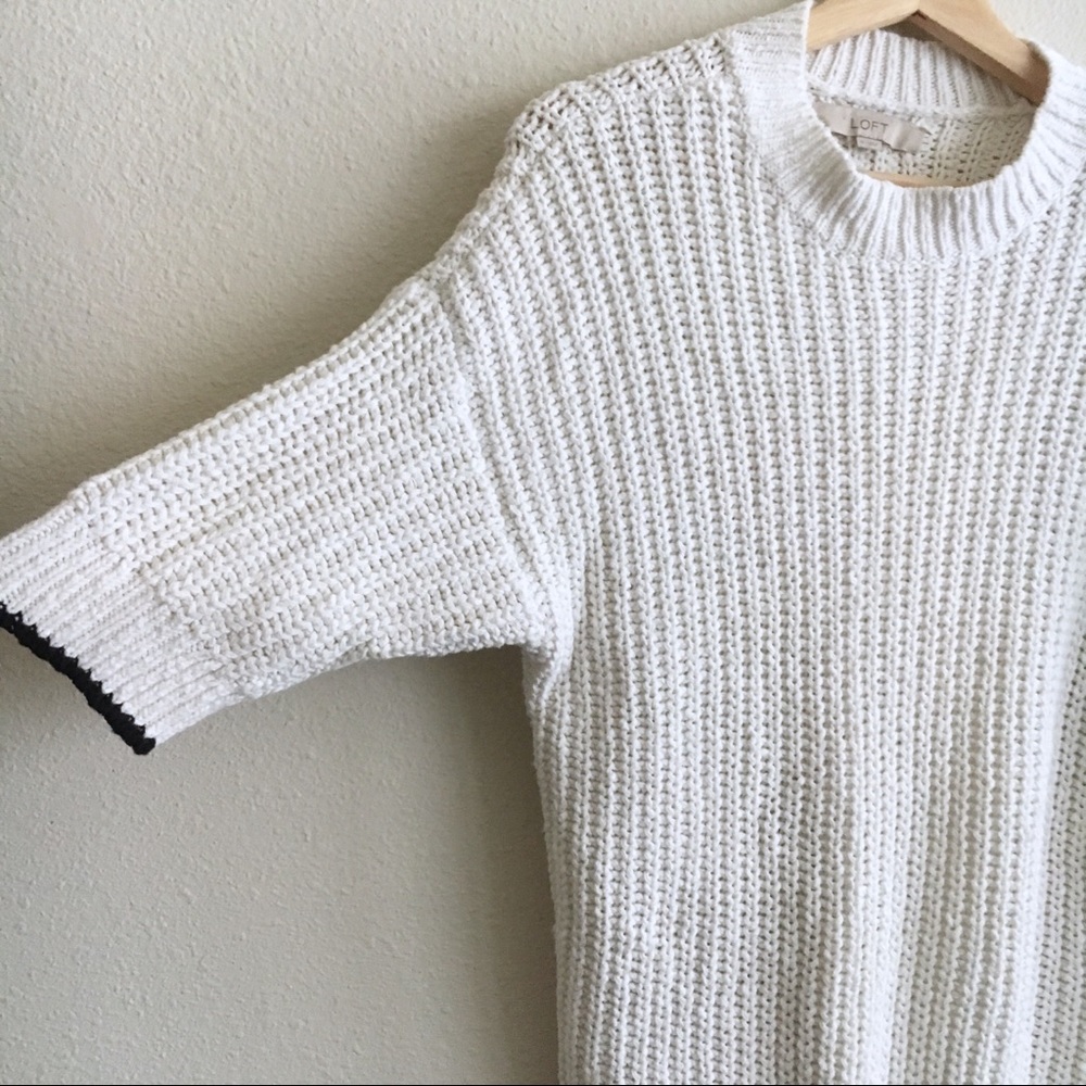 LOFT Sweater Oversized Chunky Short Sleeve White